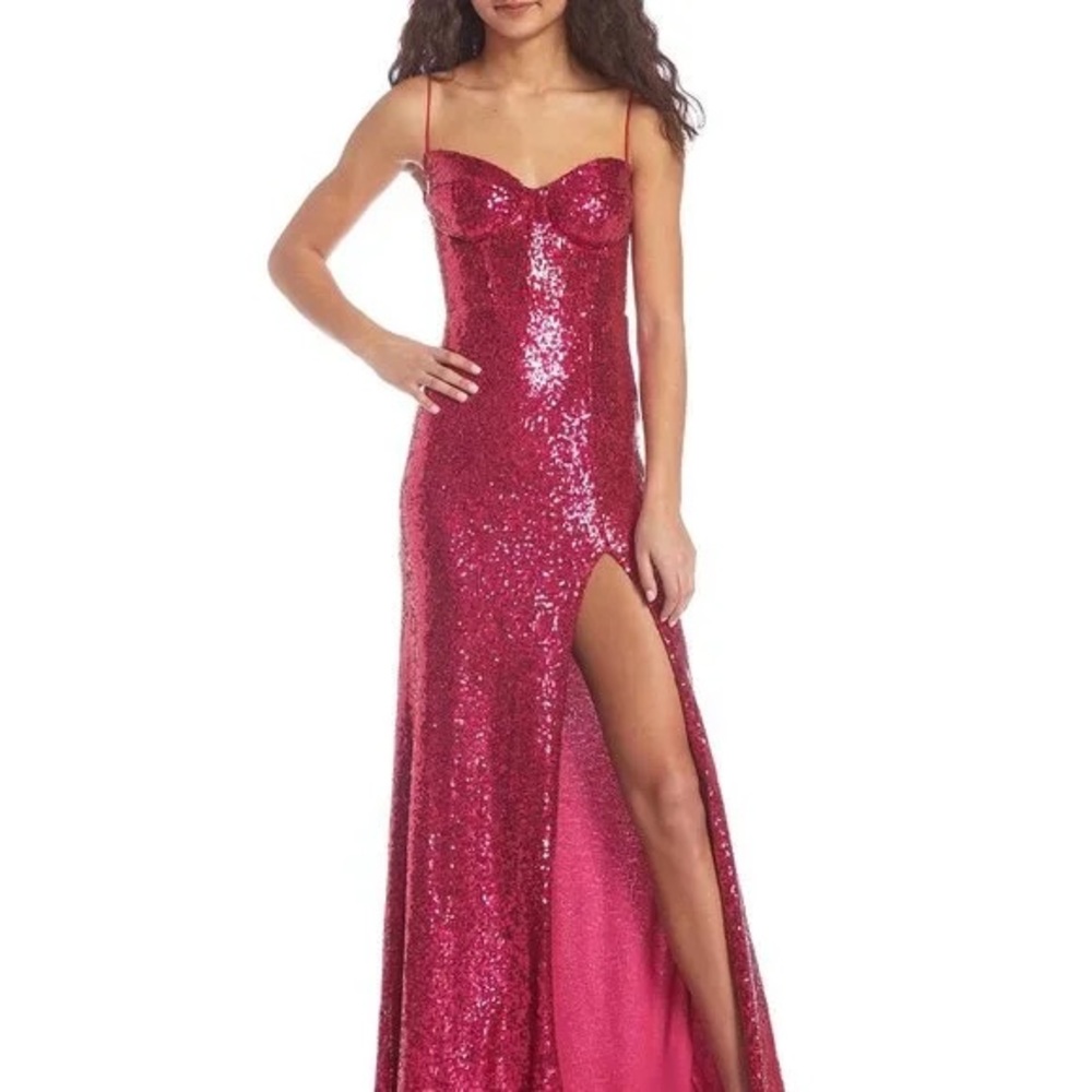 B.Darlin Dress Juniors 11/12 Pink Magenta Sequined Prom Formal Gown